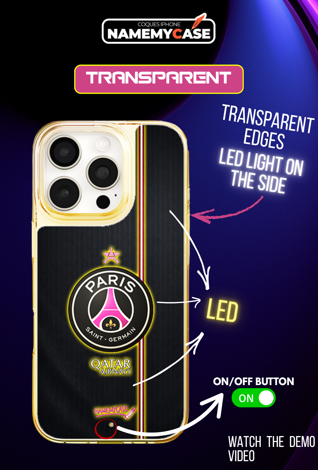 Funda LED para iPhone - PSG Rosa