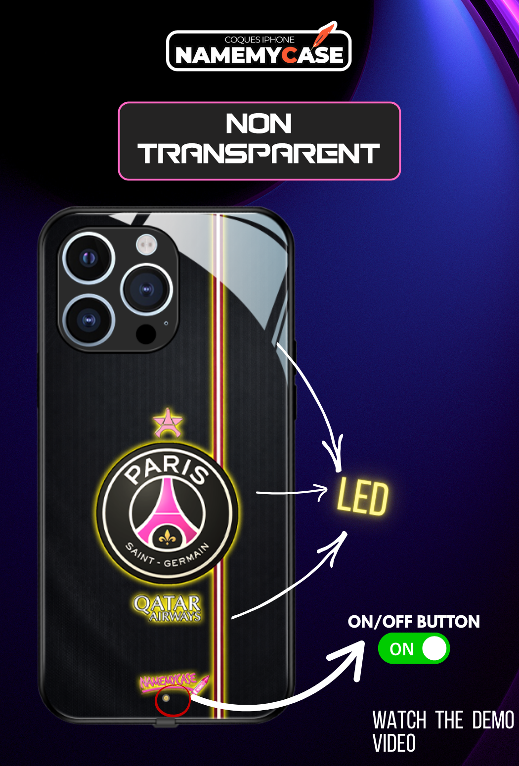Funda LED para iPhone - PSG Rosa