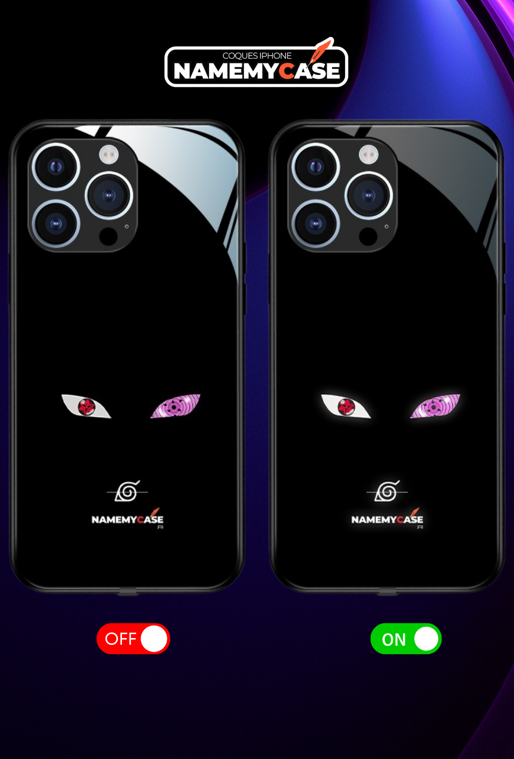Funda LED para iPhone con Ojos Morados de Naruto